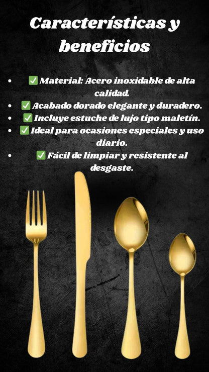 ✨ “Elegancia en tu mesa: Set de Cubiertos Dorados de Lujo”